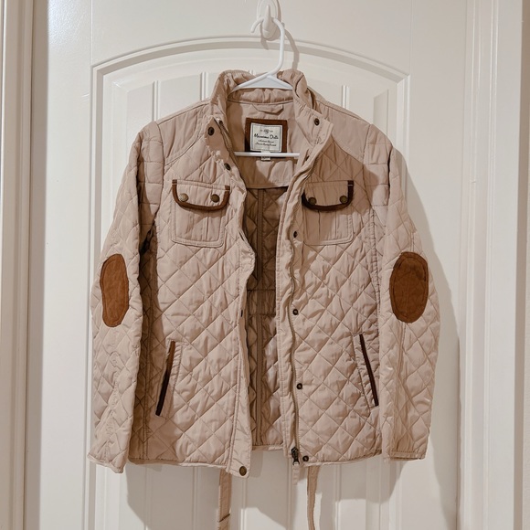 Massimo Dutti beige quilted elbow patches jacket. Size 13-14 years NWOT - Picture 4 of 8